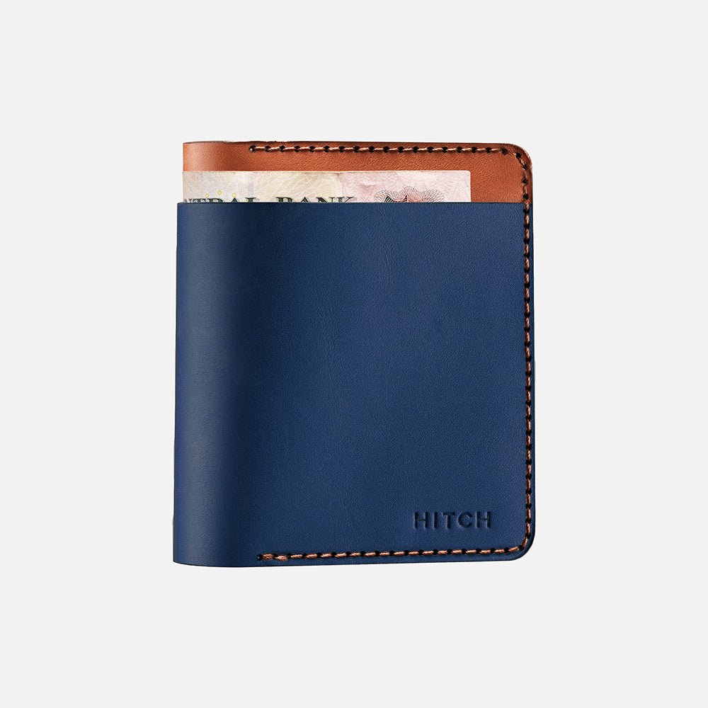 Bifold Wallet (Upgraded) - Handmade Natural Genuine Leather - Havan/Navy - Marca Deals - Hitch
