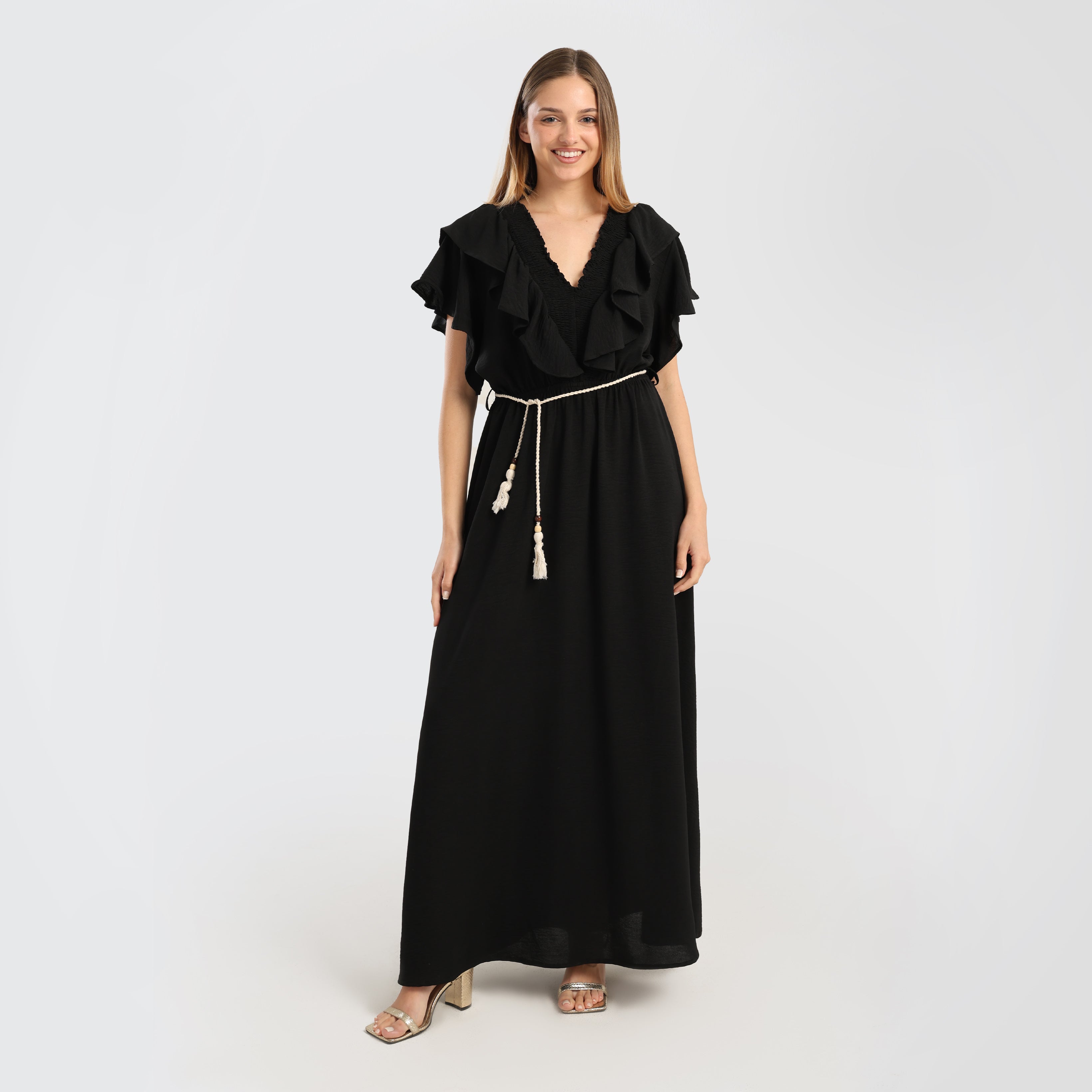 Bohemian Ruffled Maxi Dress with Tassel Belt - Marca Deals - Flavie