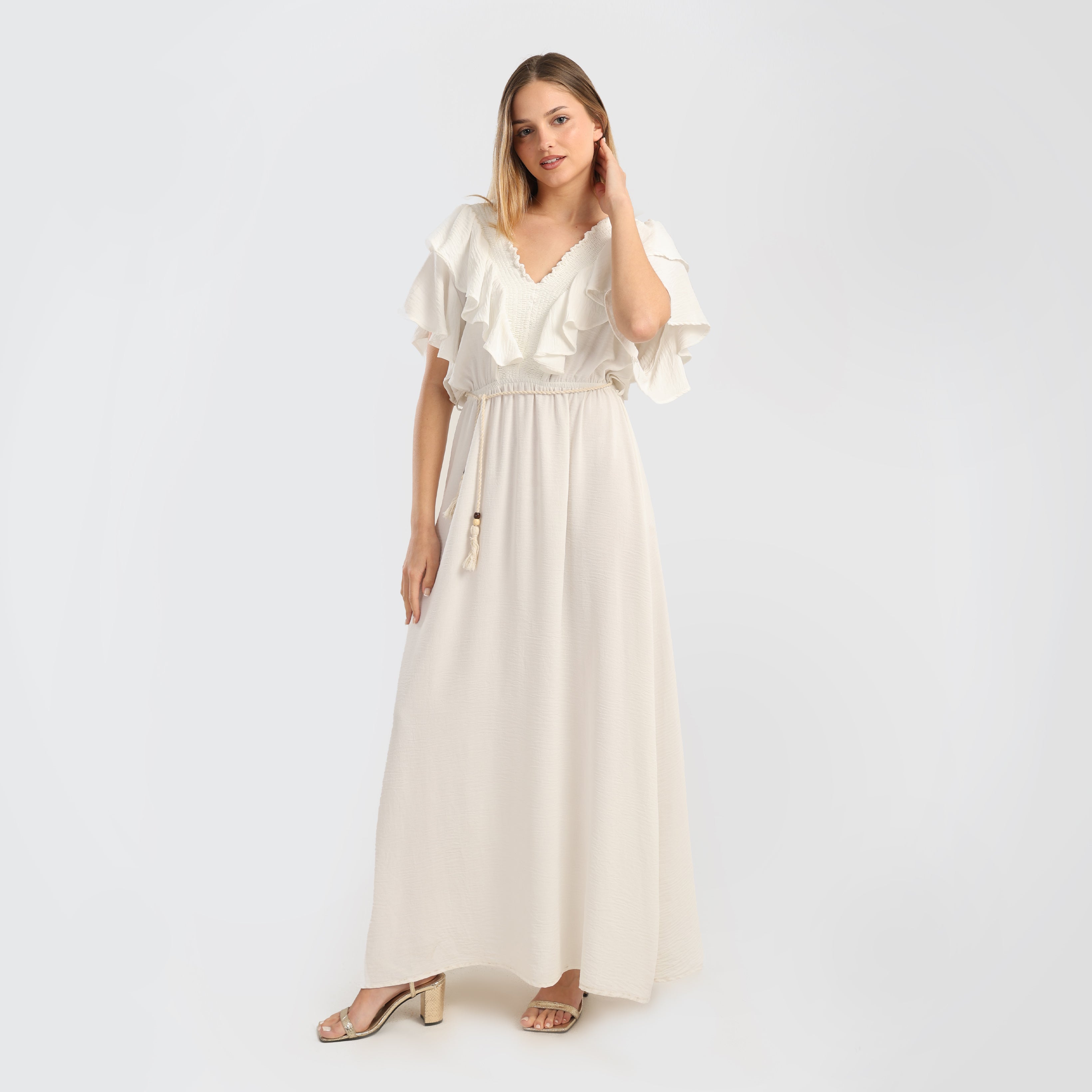 Bohemian Ruffled Maxi Dress with Tassel Belt - Marca Deals - Flavie