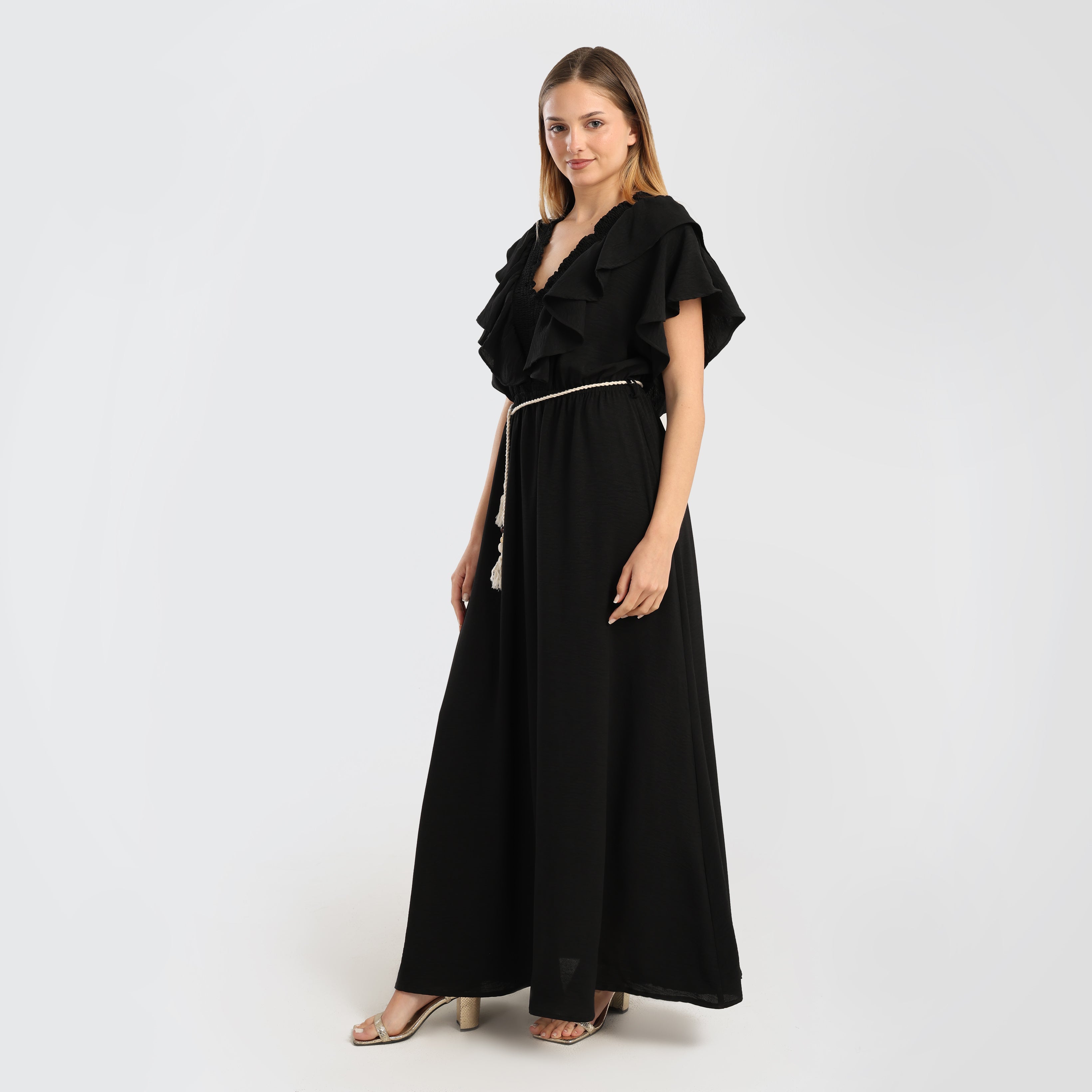 Bohemian Ruffled Maxi Dress with Tassel Belt - Marca Deals - Flavie