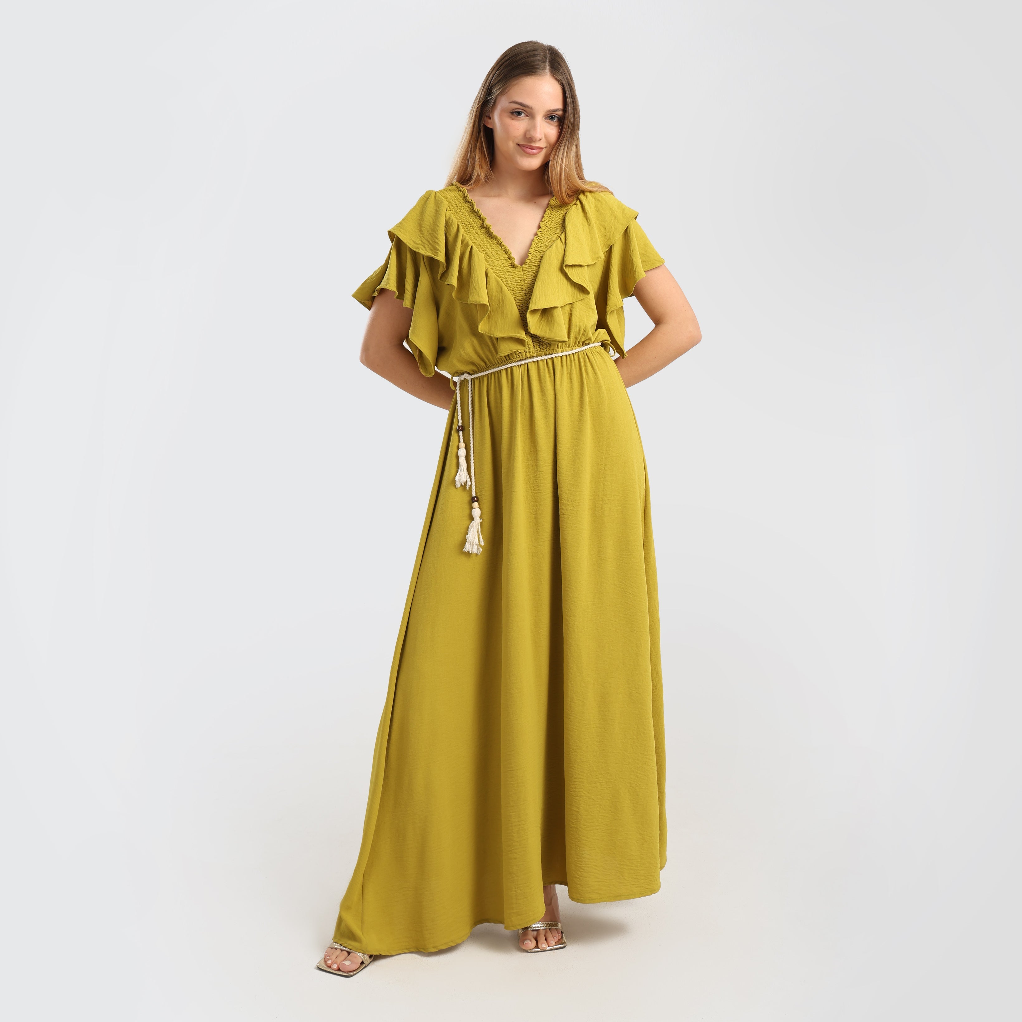 Bohemian Ruffled Maxi Dress with Tassel Belt - Marca Deals - Flavie