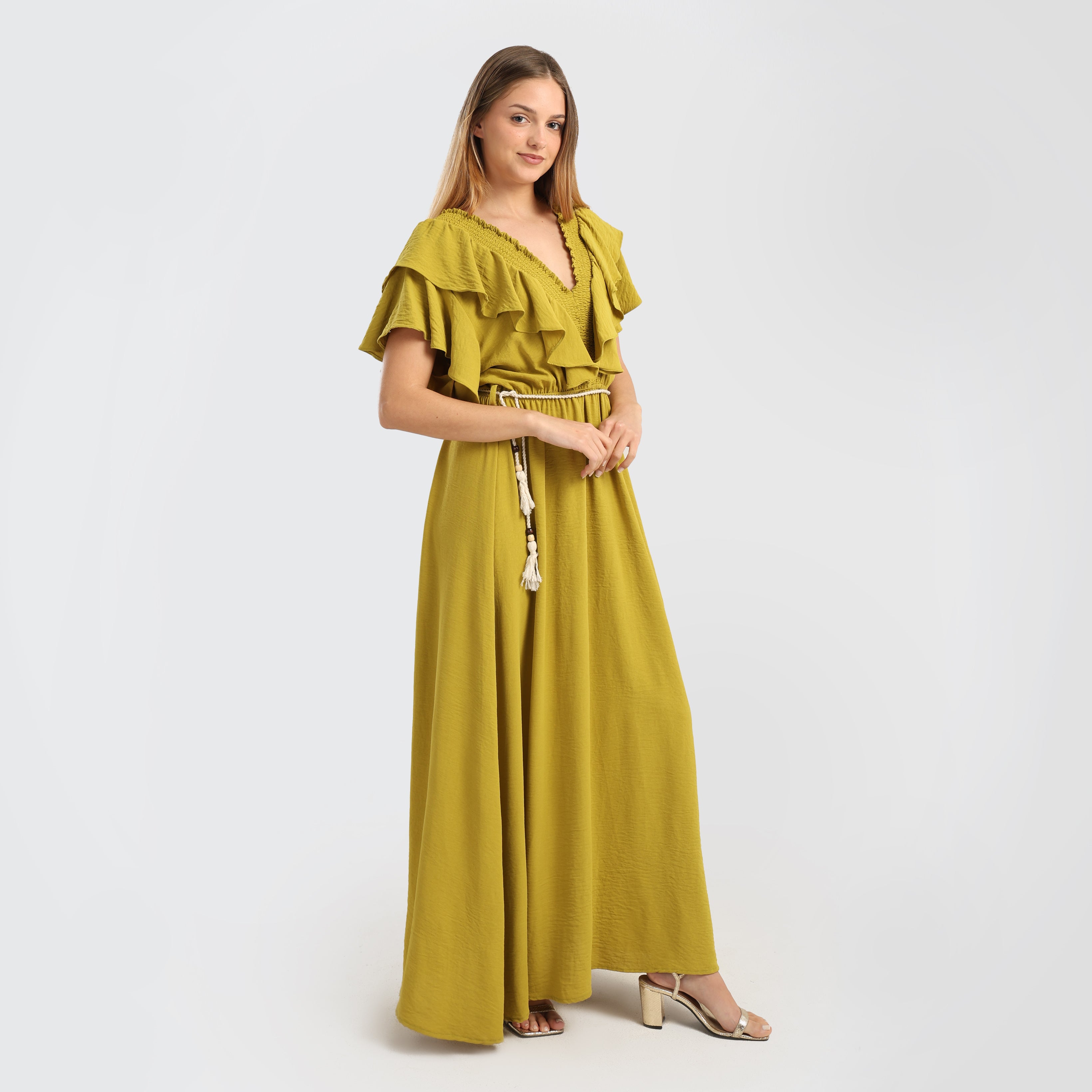 Bohemian Ruffled Maxi Dress with Tassel Belt - Marca Deals - Flavie