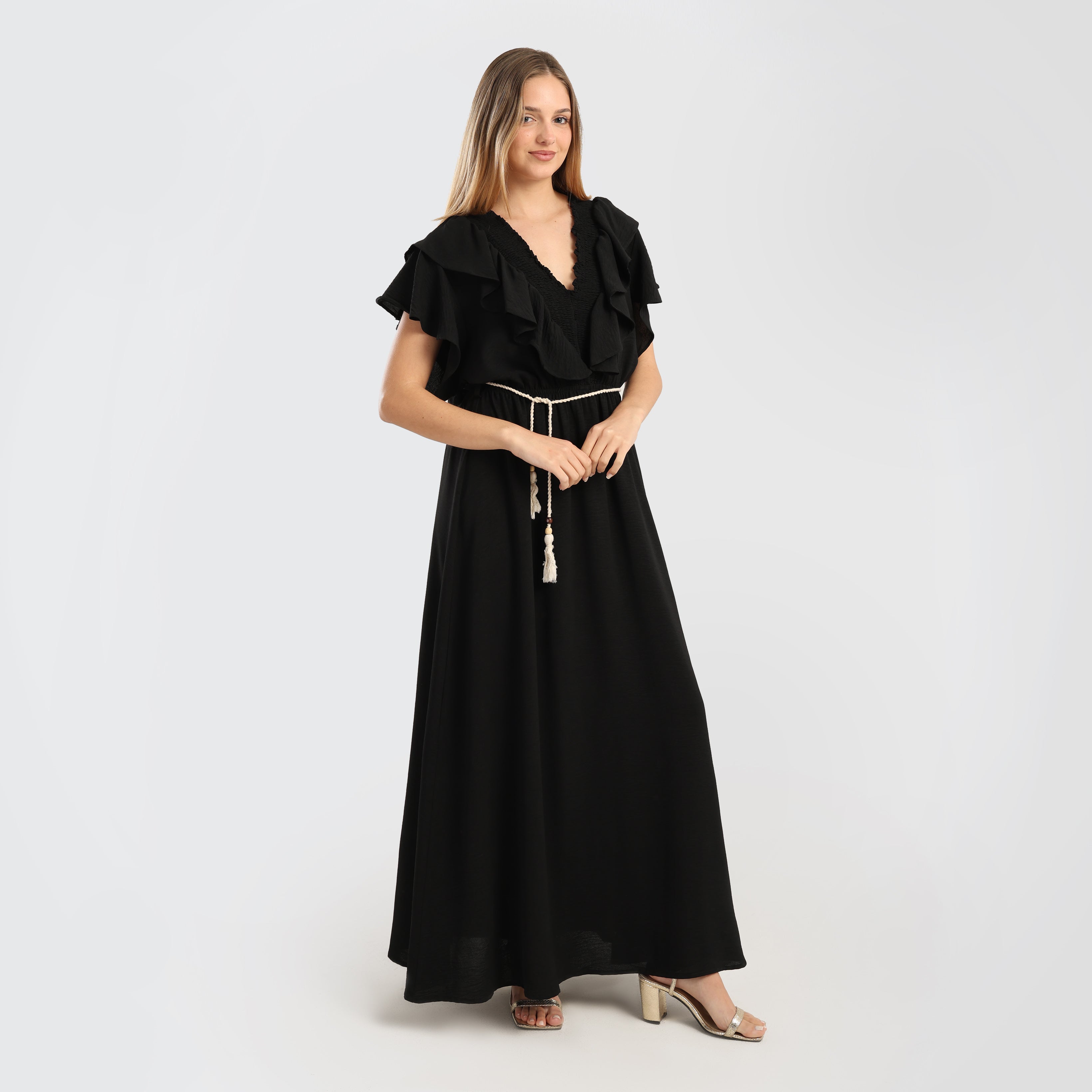 Bohemian Ruffled Maxi Dress with Tassel Belt - Marca Deals - Flavie