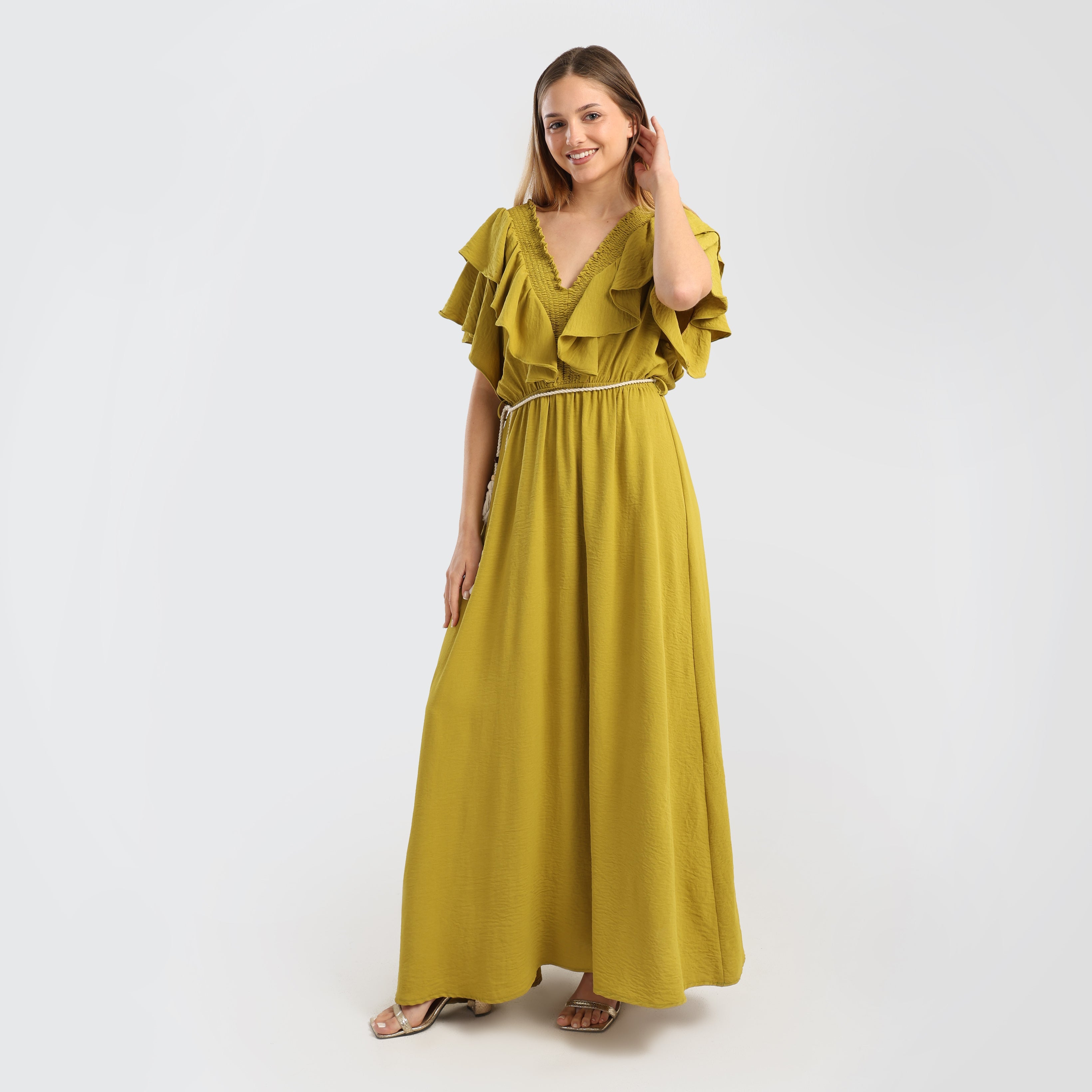 Bohemian Ruffled Maxi Dress with Tassel Belt - Marca Deals - Flavie