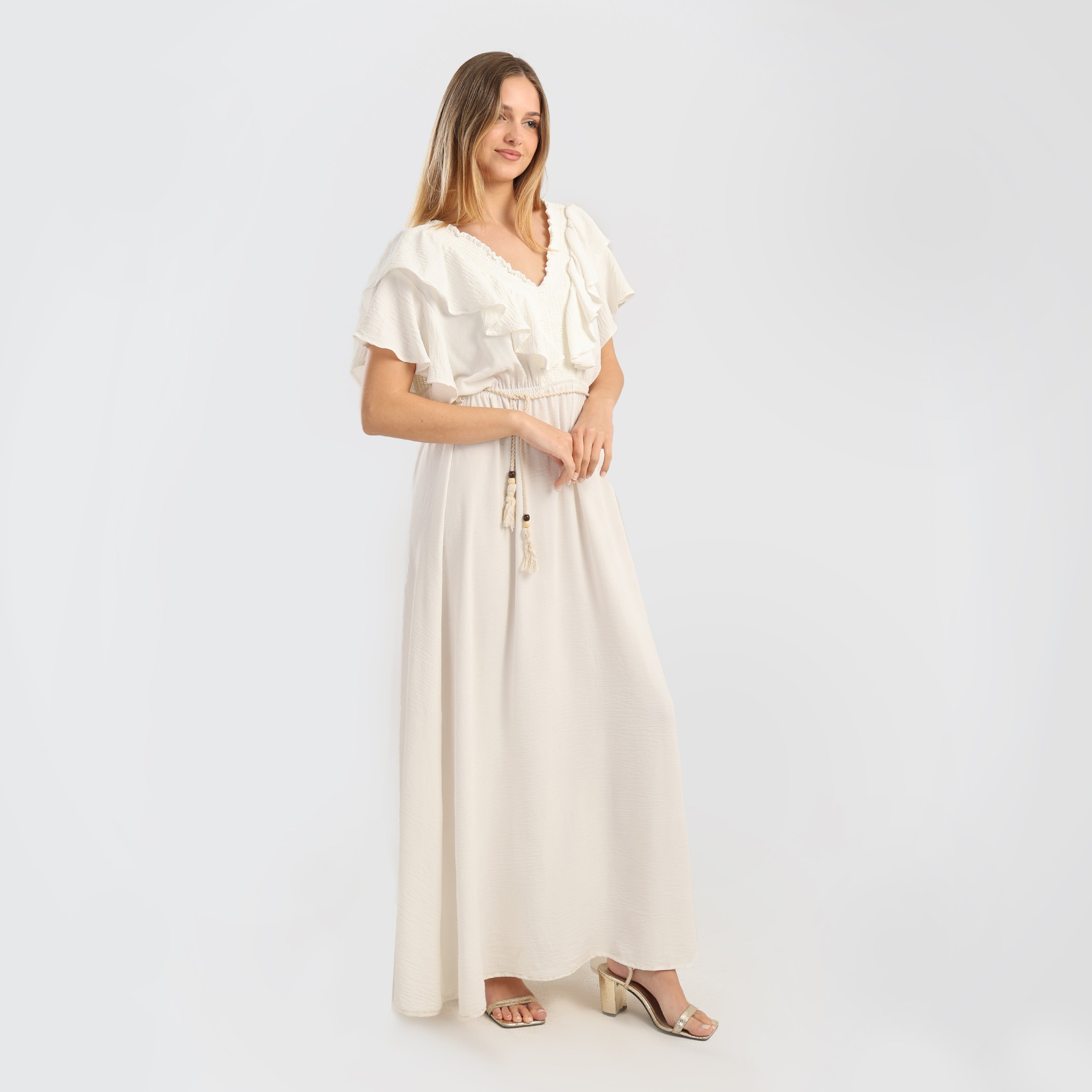 Bohemian Ruffled Maxi Dress with Tassel Belt - Marca Deals - Flavie