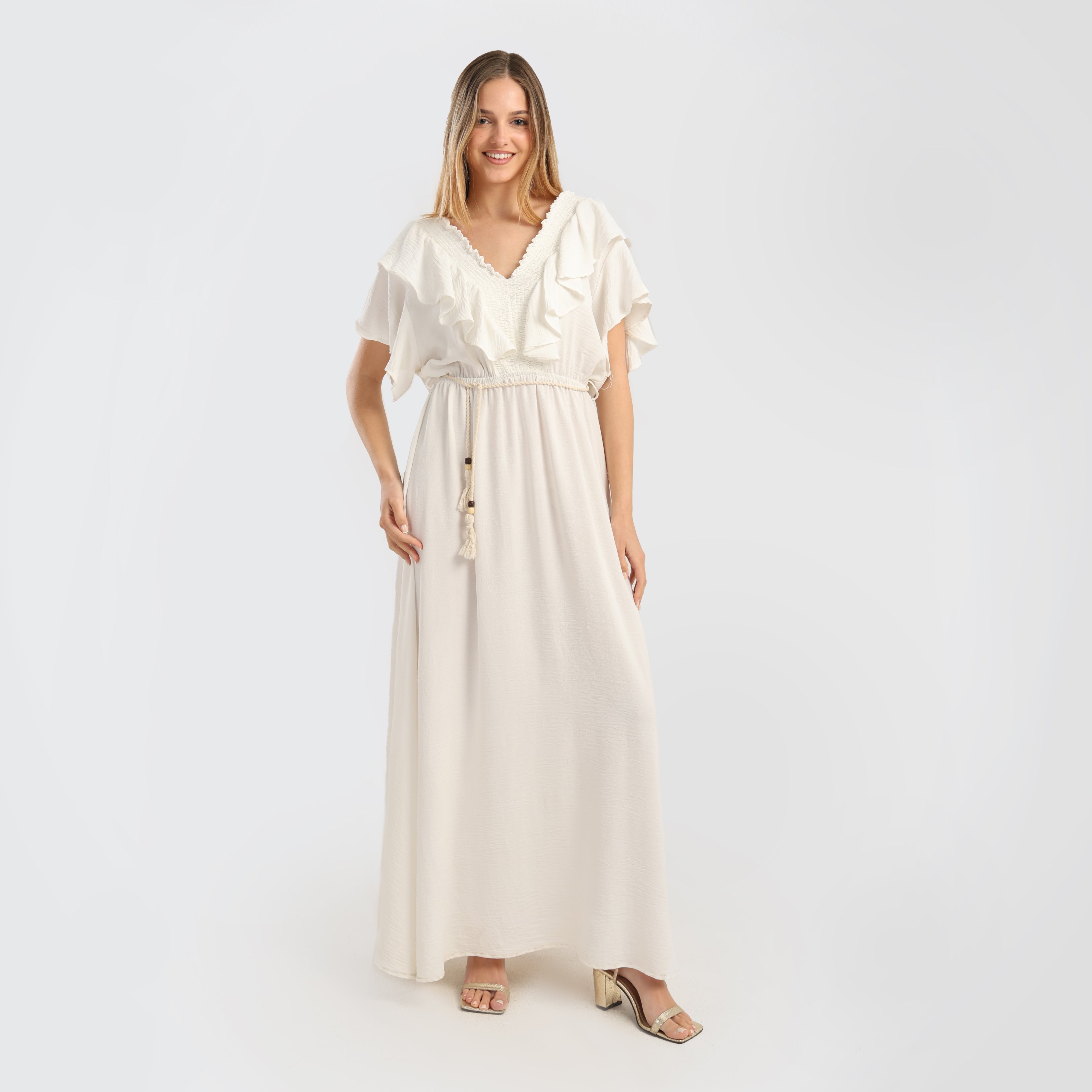 Bohemian Ruffled Maxi Dress with Tassel Belt - Marca Deals - Flavie