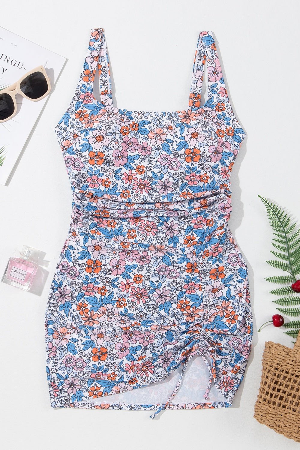 Drawstring Printed Wide Strap Swim Dress (Pre Order) - Marca Deals - Trendsi