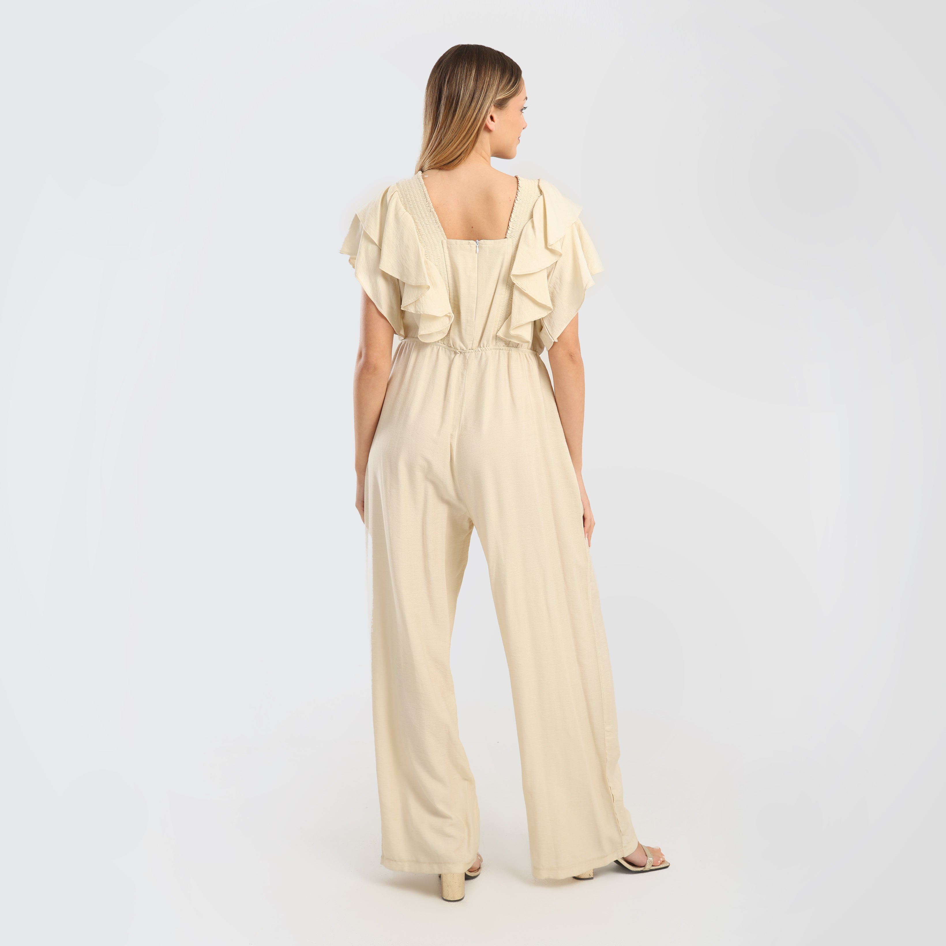 Elegant Green Ruffled Wide - Leg Jumpsuit with Drawstring Waist - Marca Deals - Flavie