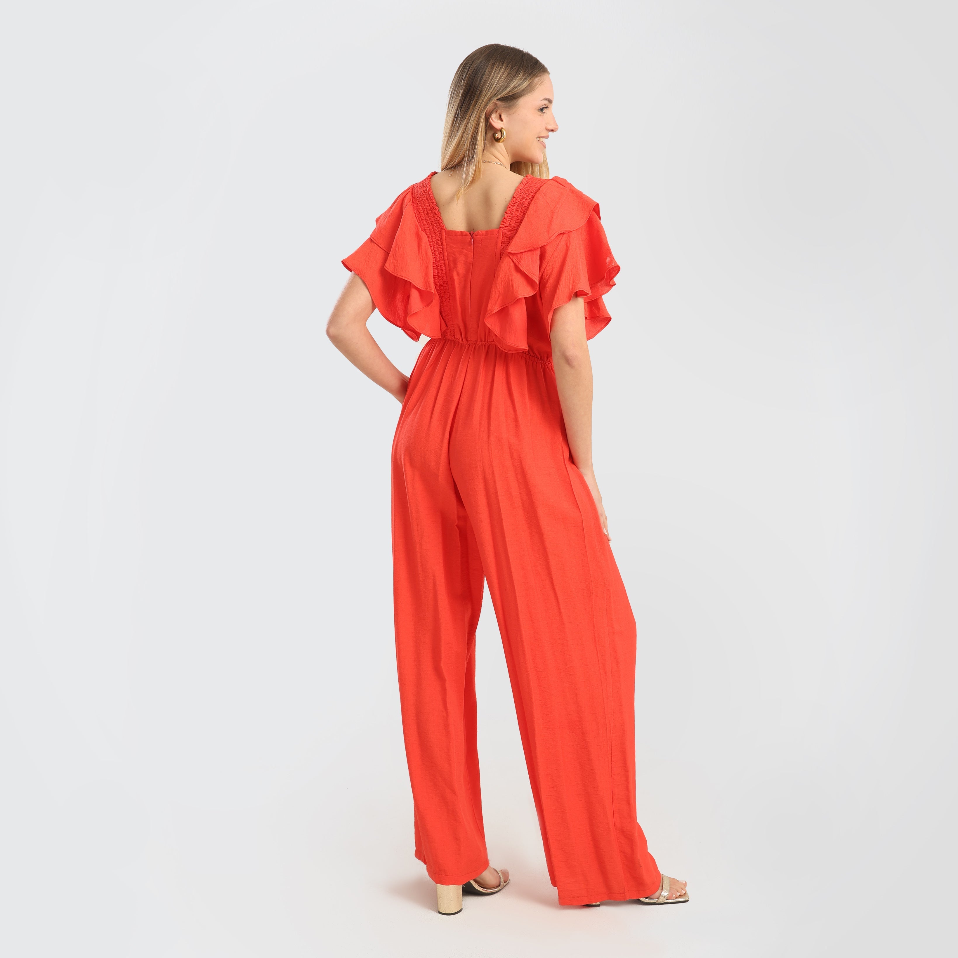 Elegant Green Ruffled Wide - Leg Jumpsuit with Drawstring Waist - Marca Deals - Flavie