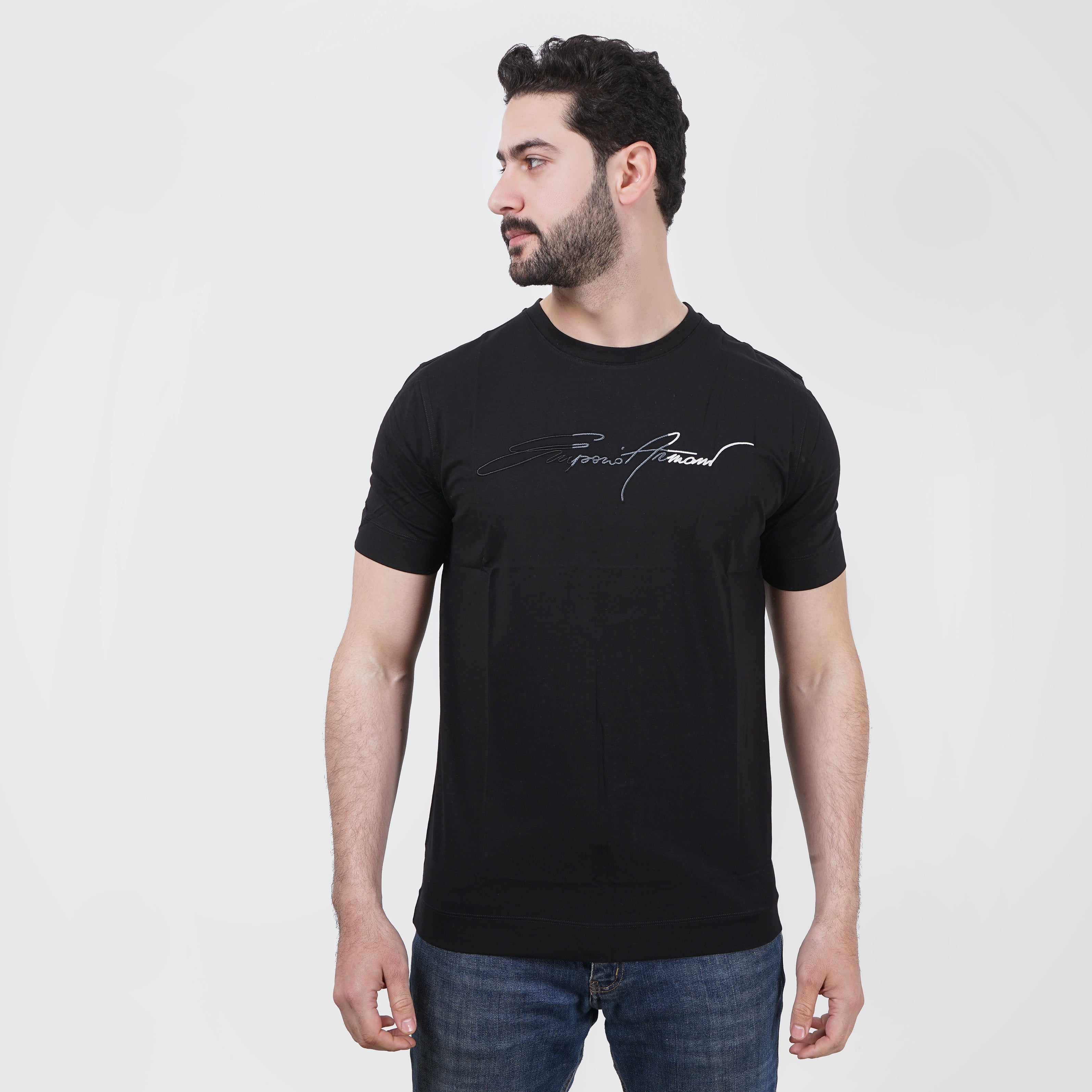 EMPORIO ARMANI NAVY BLUE COTTON LOGO EMBROIDERED T-SHIRT - Marca Deals - Emporio Armani