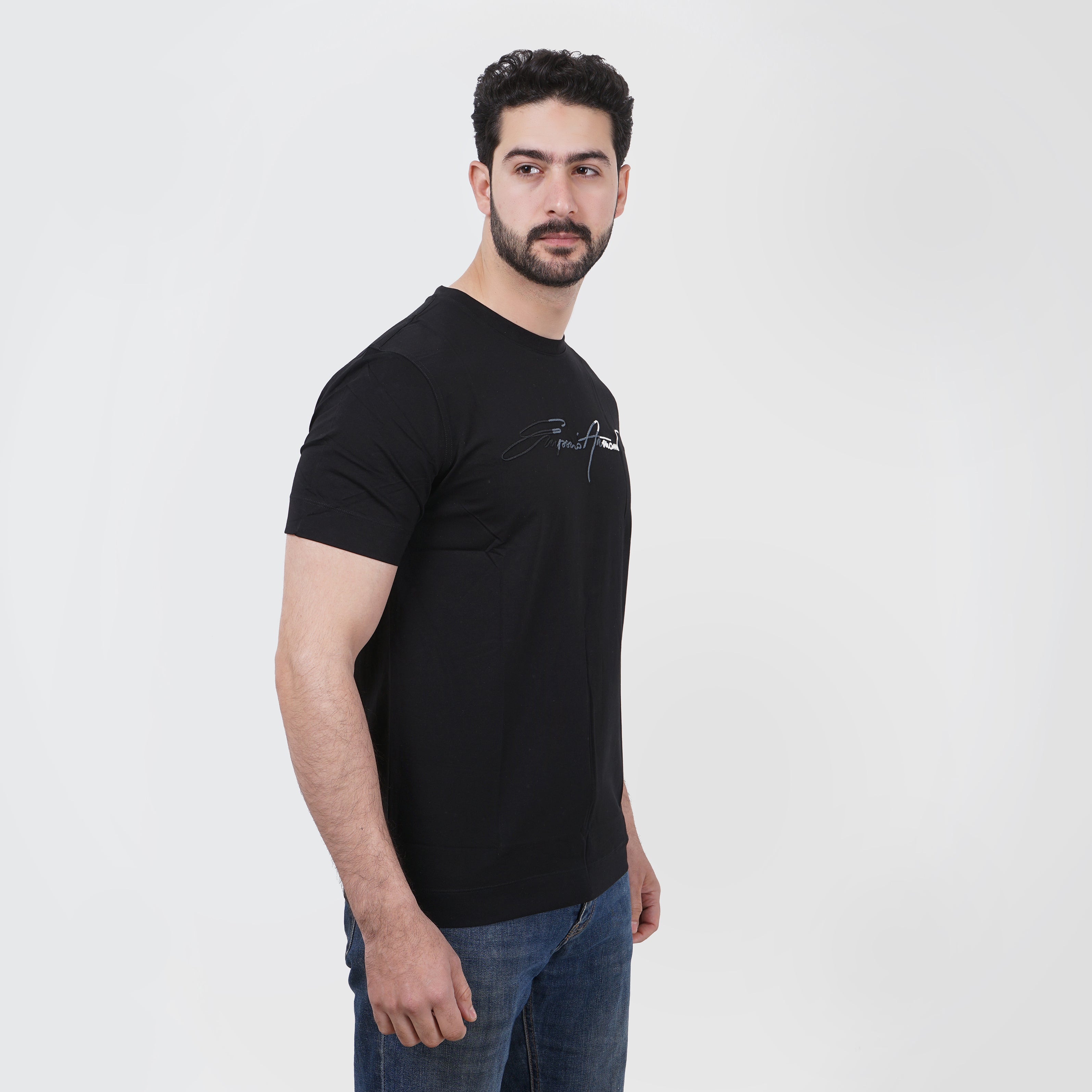 EMPORIO ARMANI NAVY BLUE COTTON LOGO EMBROIDERED T-SHIRT - Marca Deals - Emporio Armani