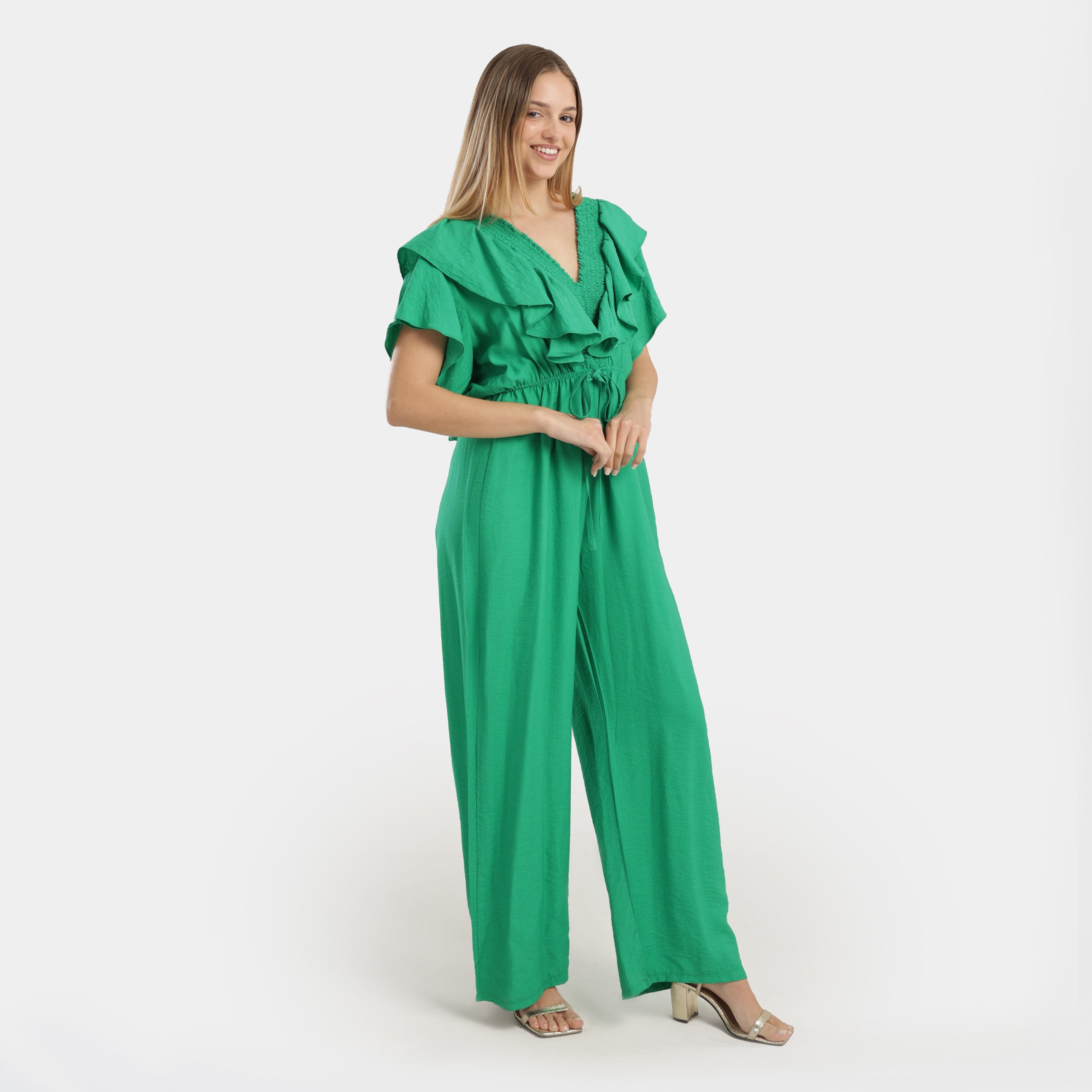 Green Ruffled Wide - Leg Jumpsuit - Marca Deals - Flavie