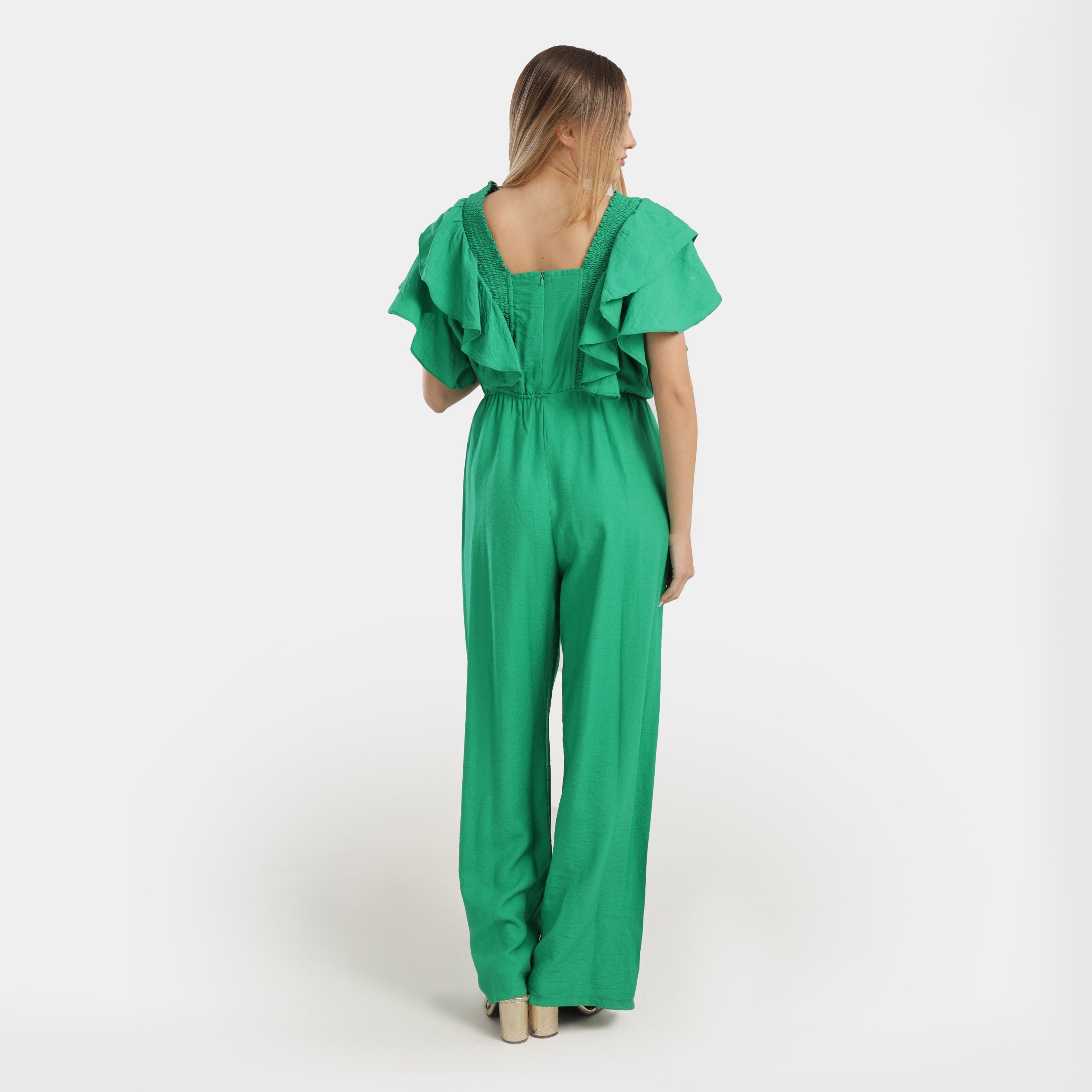 Green Ruffled Wide - Leg Jumpsuit - Marca Deals - Flavie