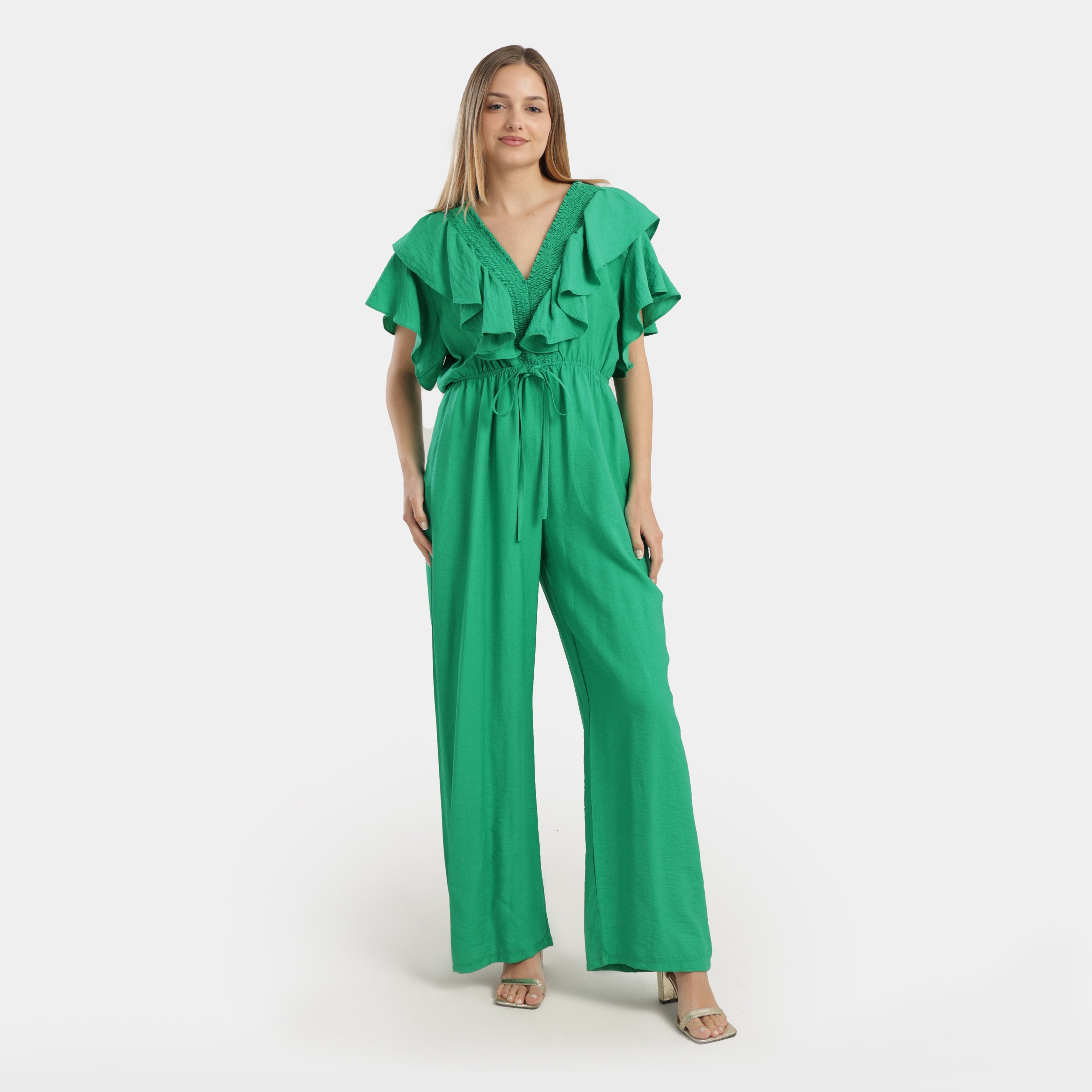 Green Ruffled Wide - Leg Jumpsuit - Marca Deals - Flavie