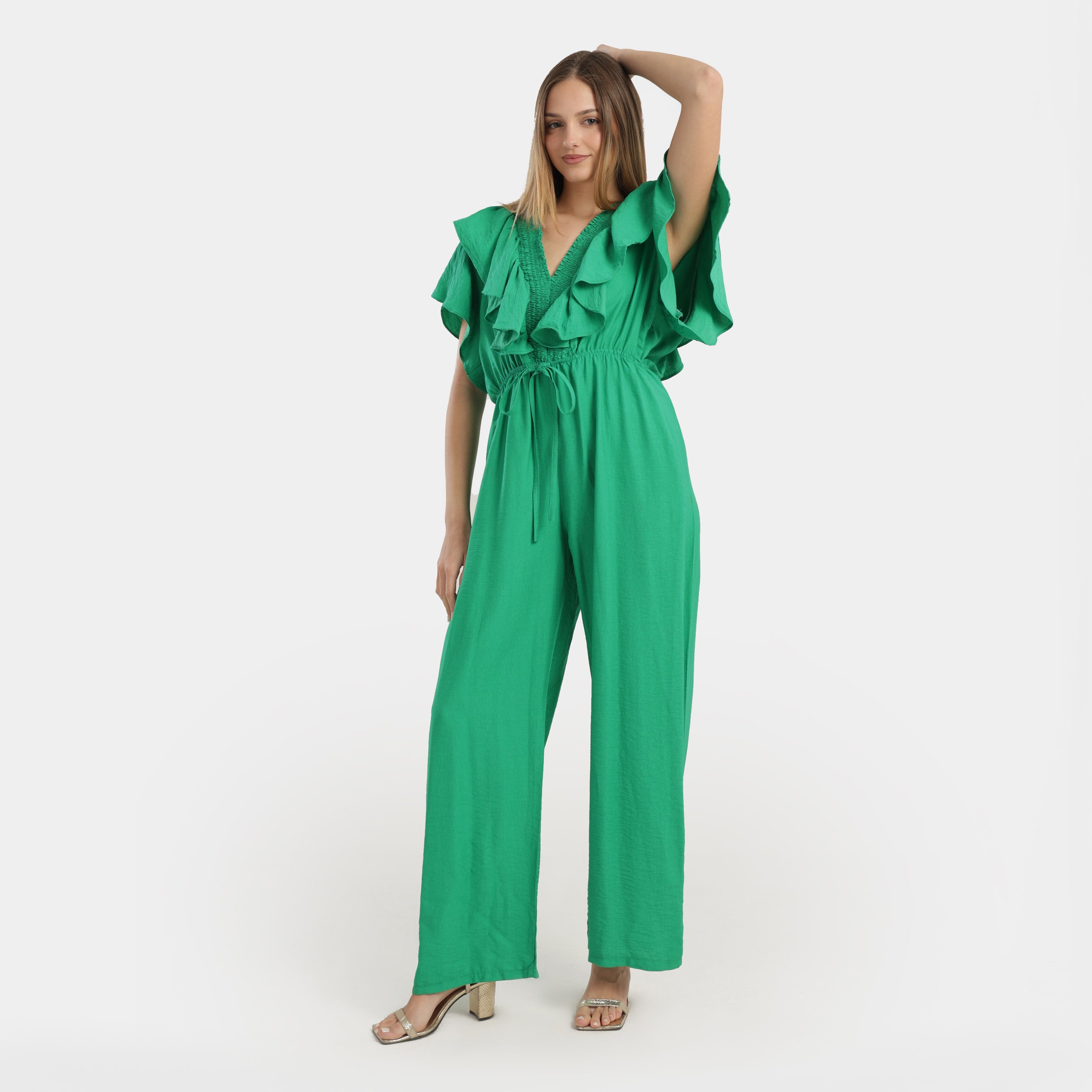 Green Ruffled Wide - Leg Jumpsuit - Marca Deals - Flavie