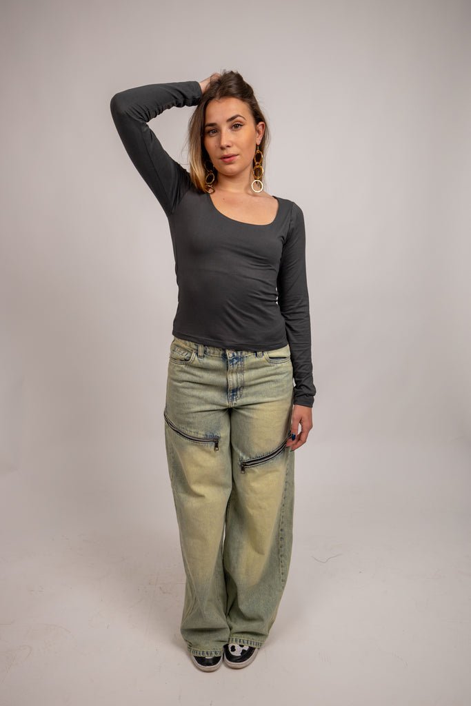 Milan Denim - Wide Leg Green Washed Jeans - Marca Deals - Design Kaf