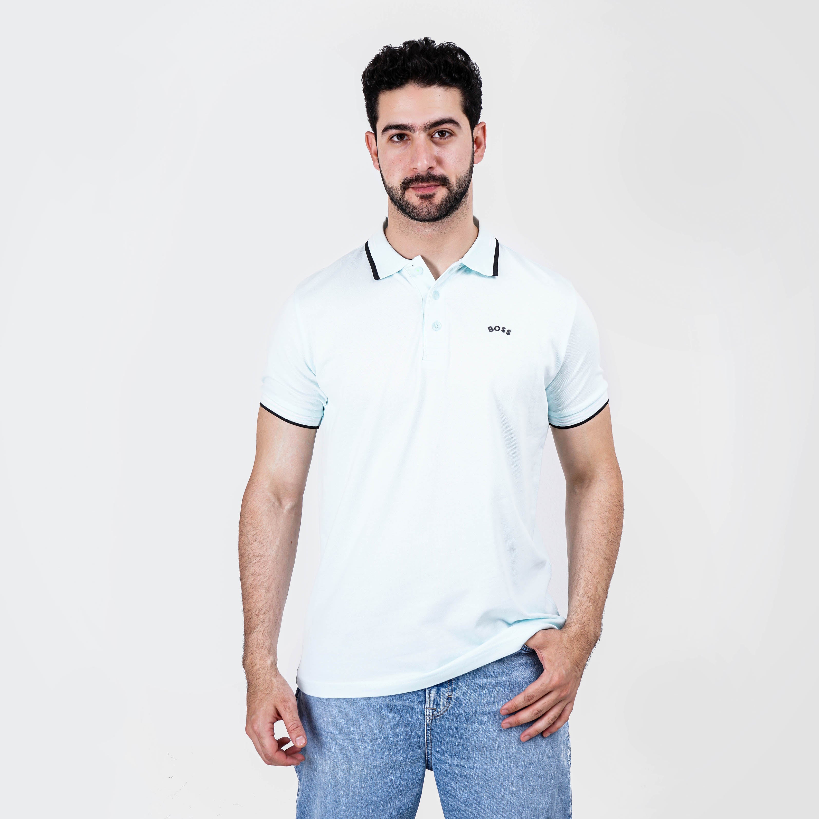 MINT STRETCH-COTTON REGULAR-FIT POLO SHIRT WITH BOSS LOGO - Marca Deals - Boss