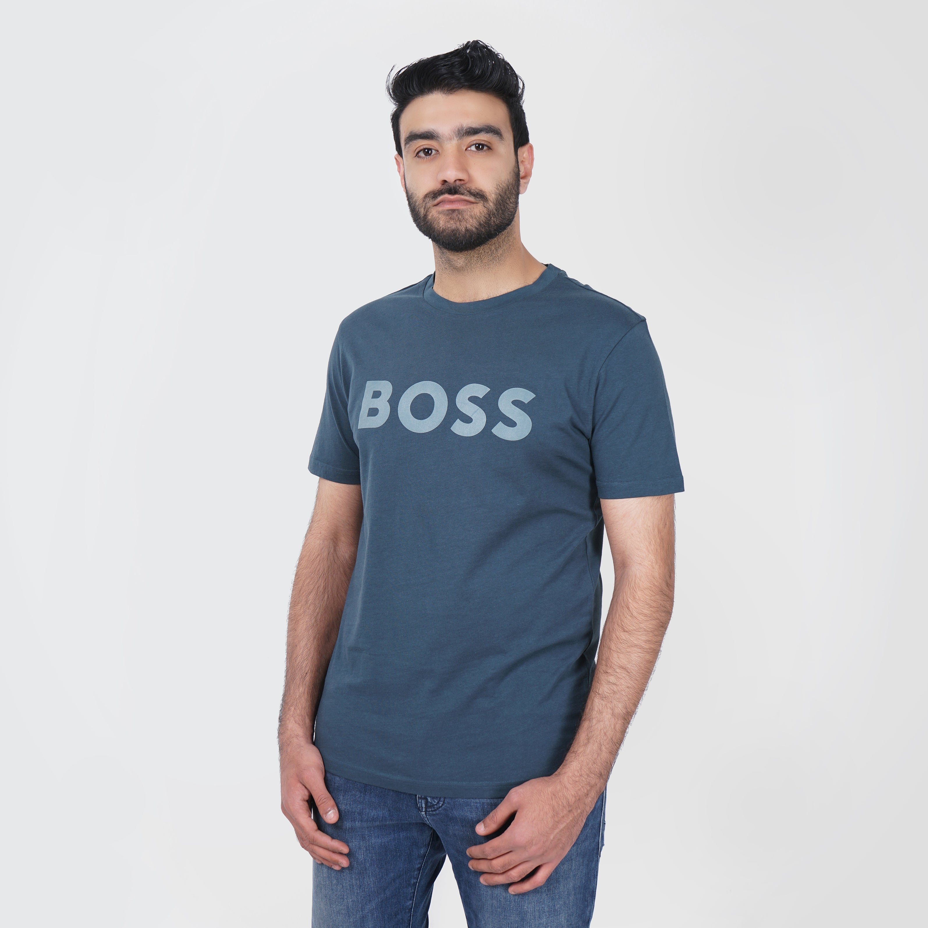 Original Grey HUGO BOSS T-shirt with White Logo - Marca Deals - Boss