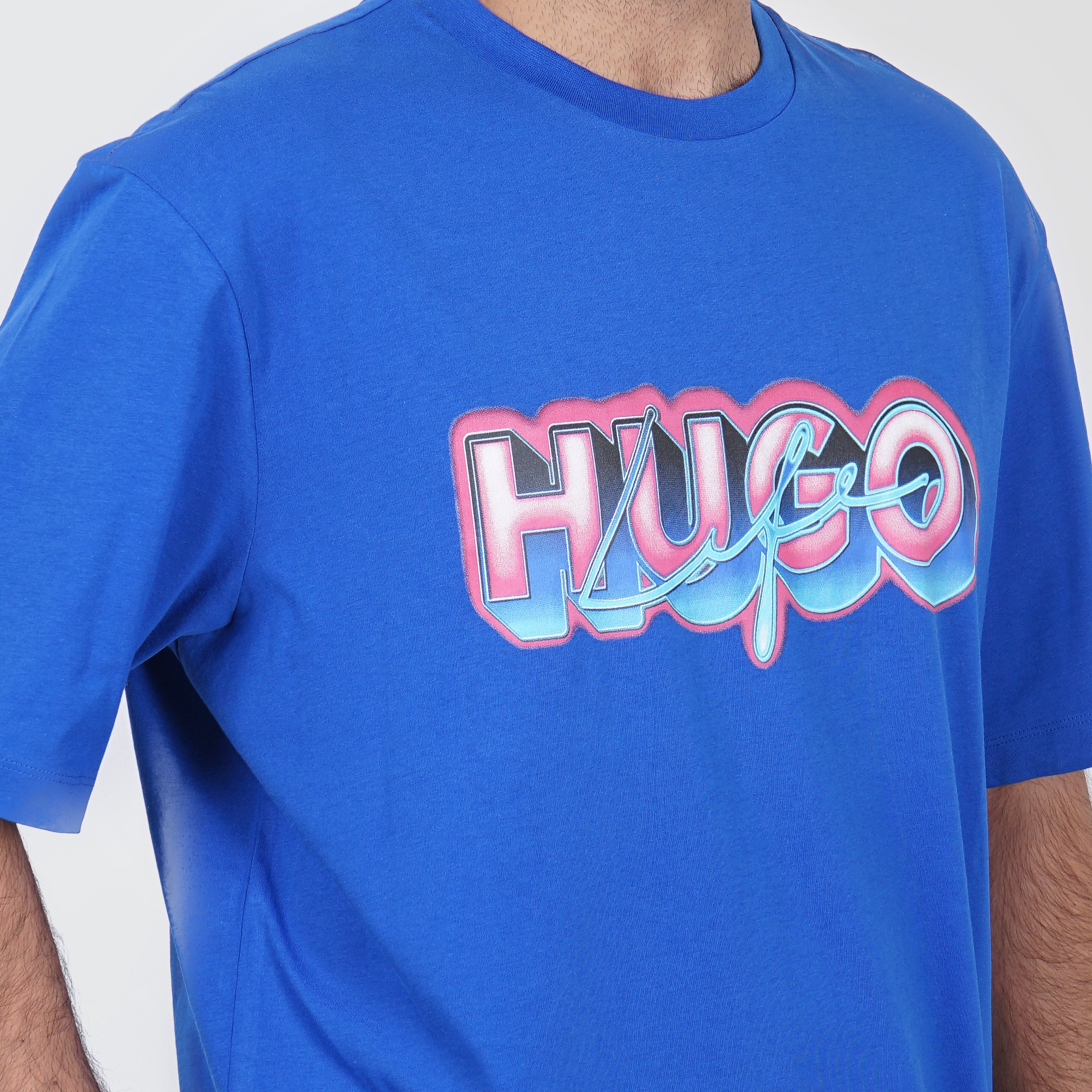 Original HUGO BOSS Blue T-Shirt with Colorful Logo - Marca Deals - Hugo Boss