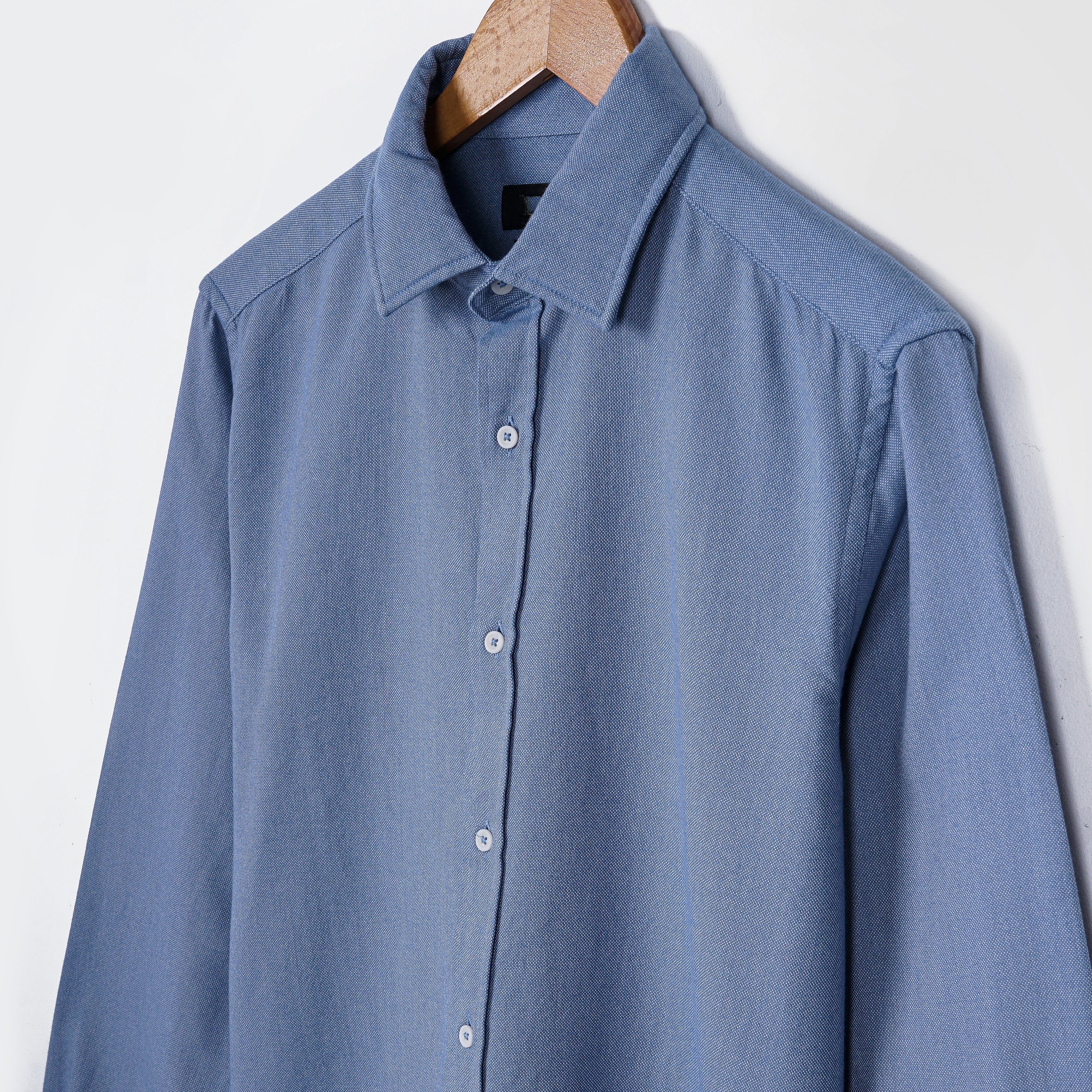 Original Massimo Dutti Denim Blue Slim Fit Long Sleeve Shirt - Marca Deals - Massimo Dutti