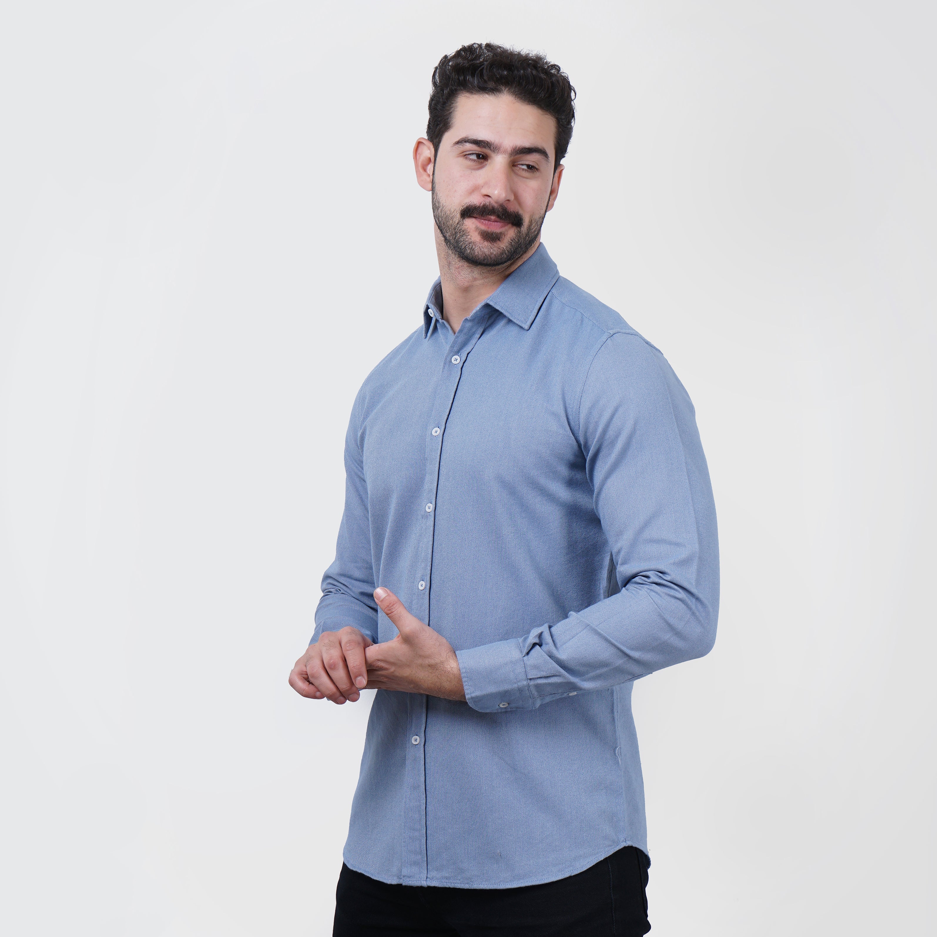 Original Massimo Dutti Denim Blue Slim Fit Long Sleeve Shirt - Marca Deals - Massimo Dutti