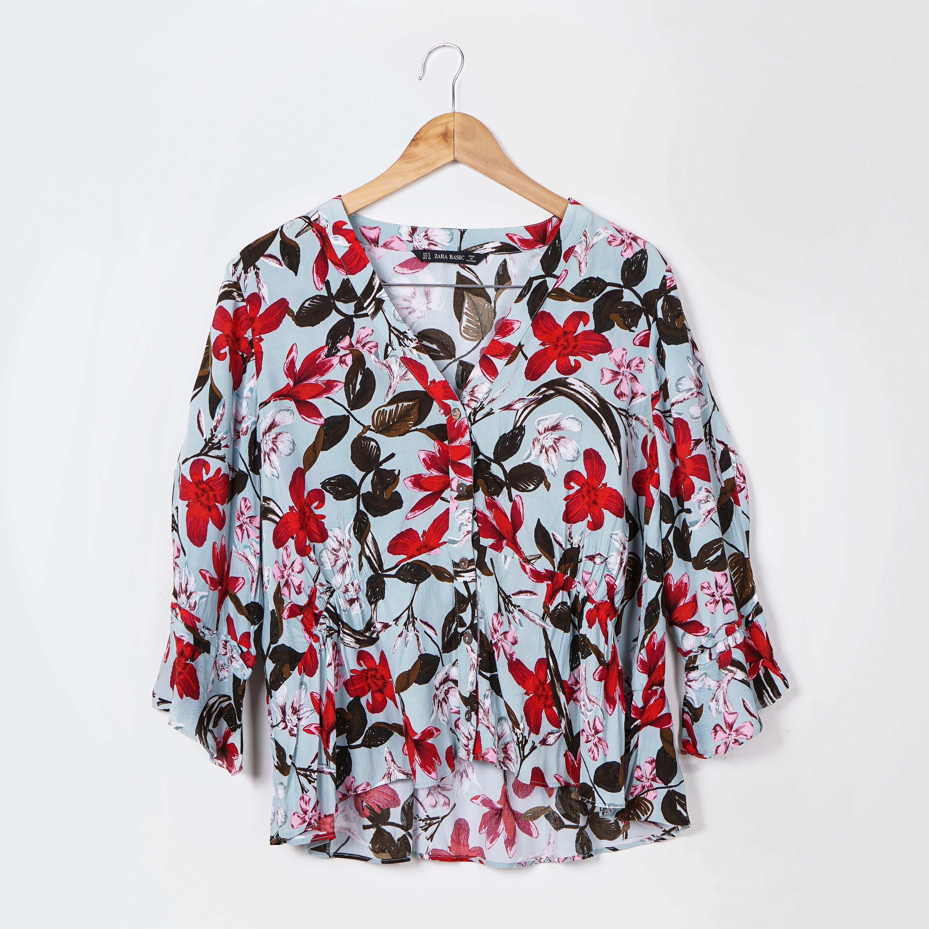 Original Zara Floral Print V Neck Shirt - Marca Deals - Zara