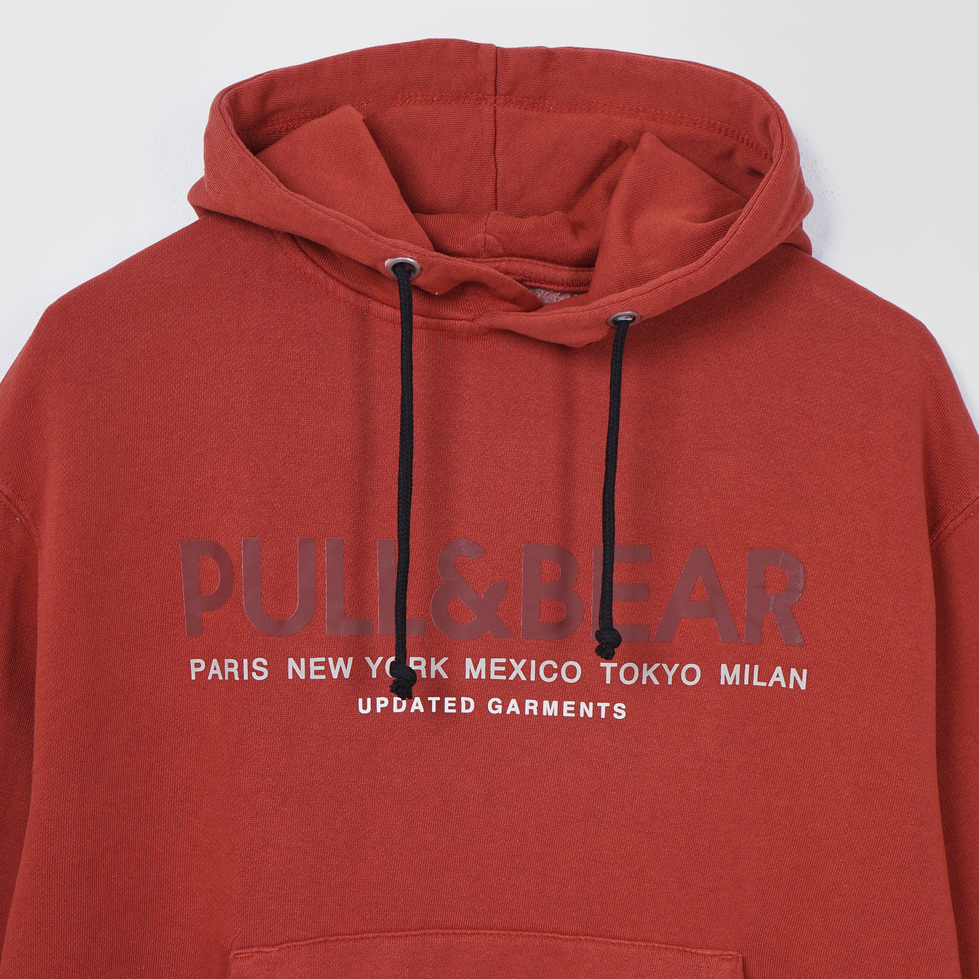 Pull & Bear Comfy Printed Dark Orange Hoodie - Marca Deals - Pull and Bear