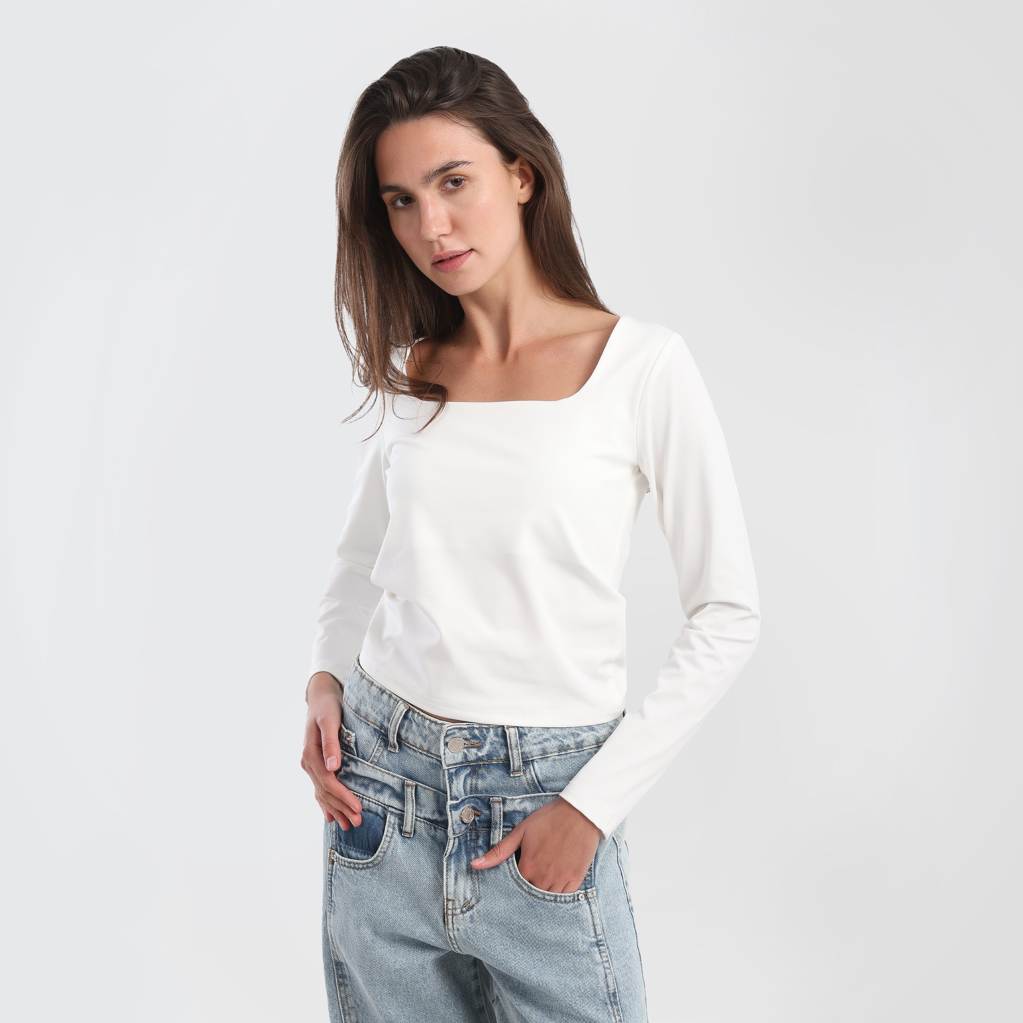 Square Neck long sleeve Basic Top - Marca Deals - Marca Deals