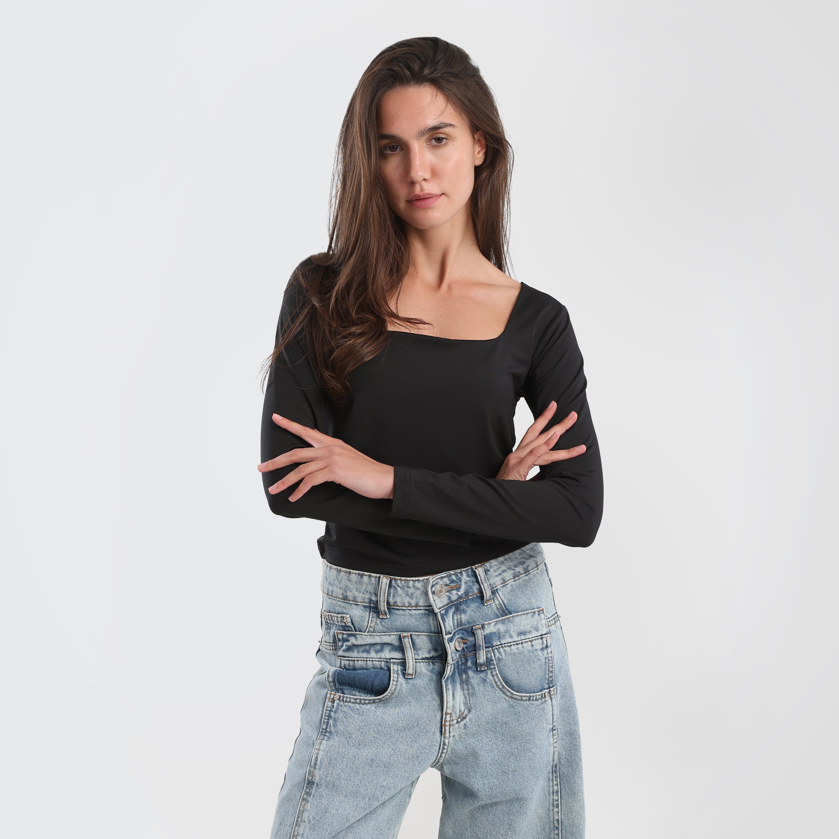 Square Neck long sleeve Basic Top - Marca Deals - Marca Deals