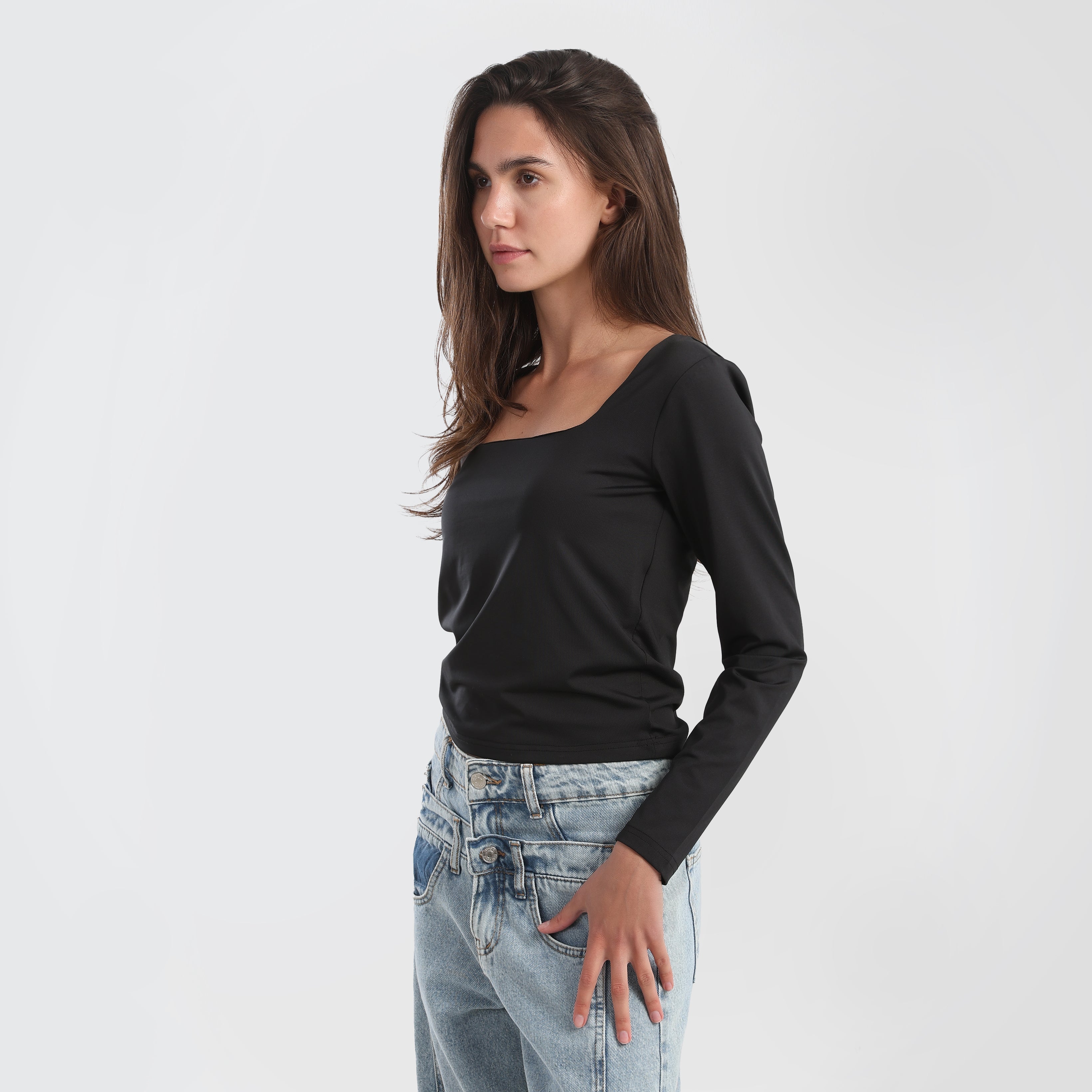 Square Neck long sleeve Basic Top - Marca Deals - Marca Deals