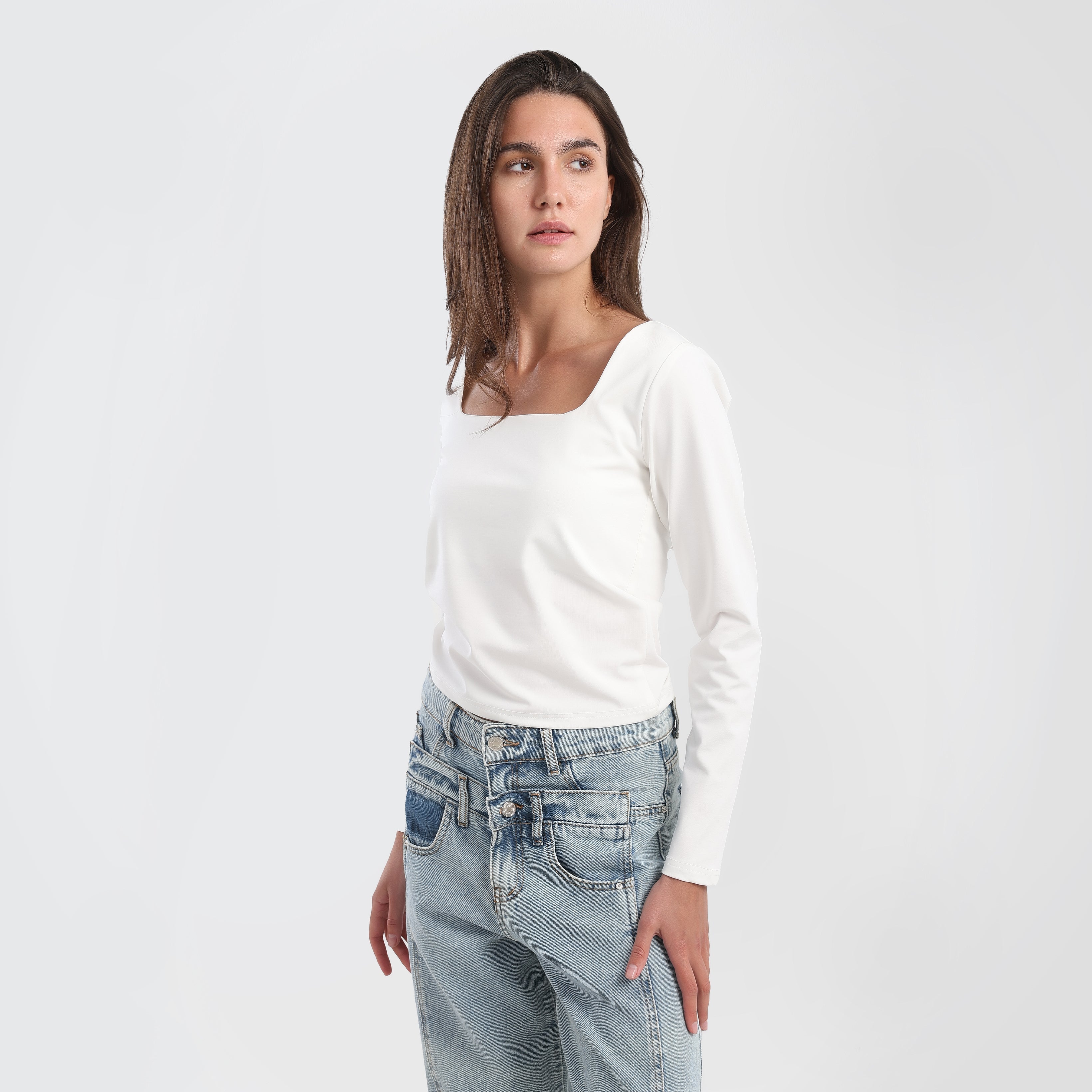 Square Neck long sleeve Basic Top - Marca Deals - Marca Deals