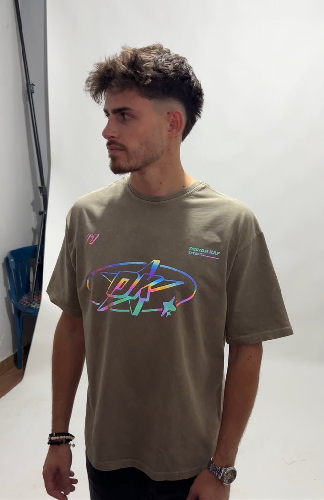 The DK Star RAINBOW REFLECTIVE Acid Washed T - shirt - Marca Deals - Design Kaf