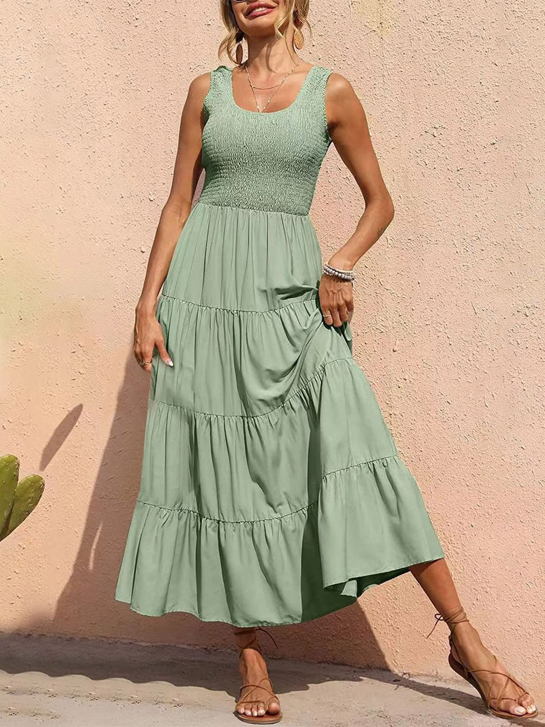 Tiered Smocked Wide Strap Dress (Pre Order) - Marca Deals - Trendsi