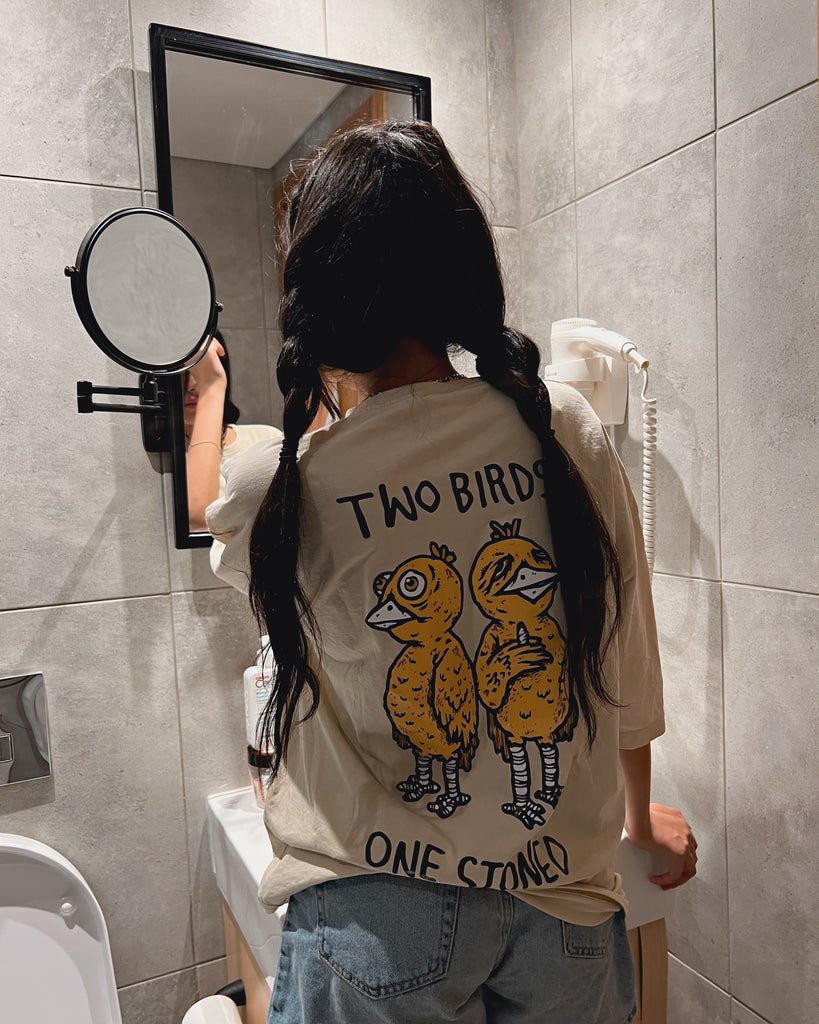 Two birds one stoned Oversized T - shirt - Marca Deals - Design Kaf